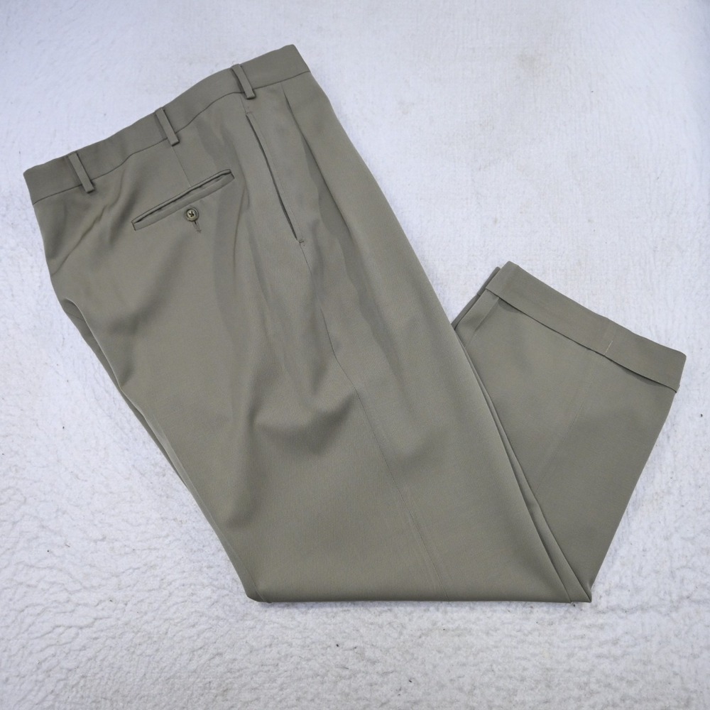 Brooks Brothers Dress Pants Gray 100% Wool Pleated USA MADE Mens Size 36 x 28"